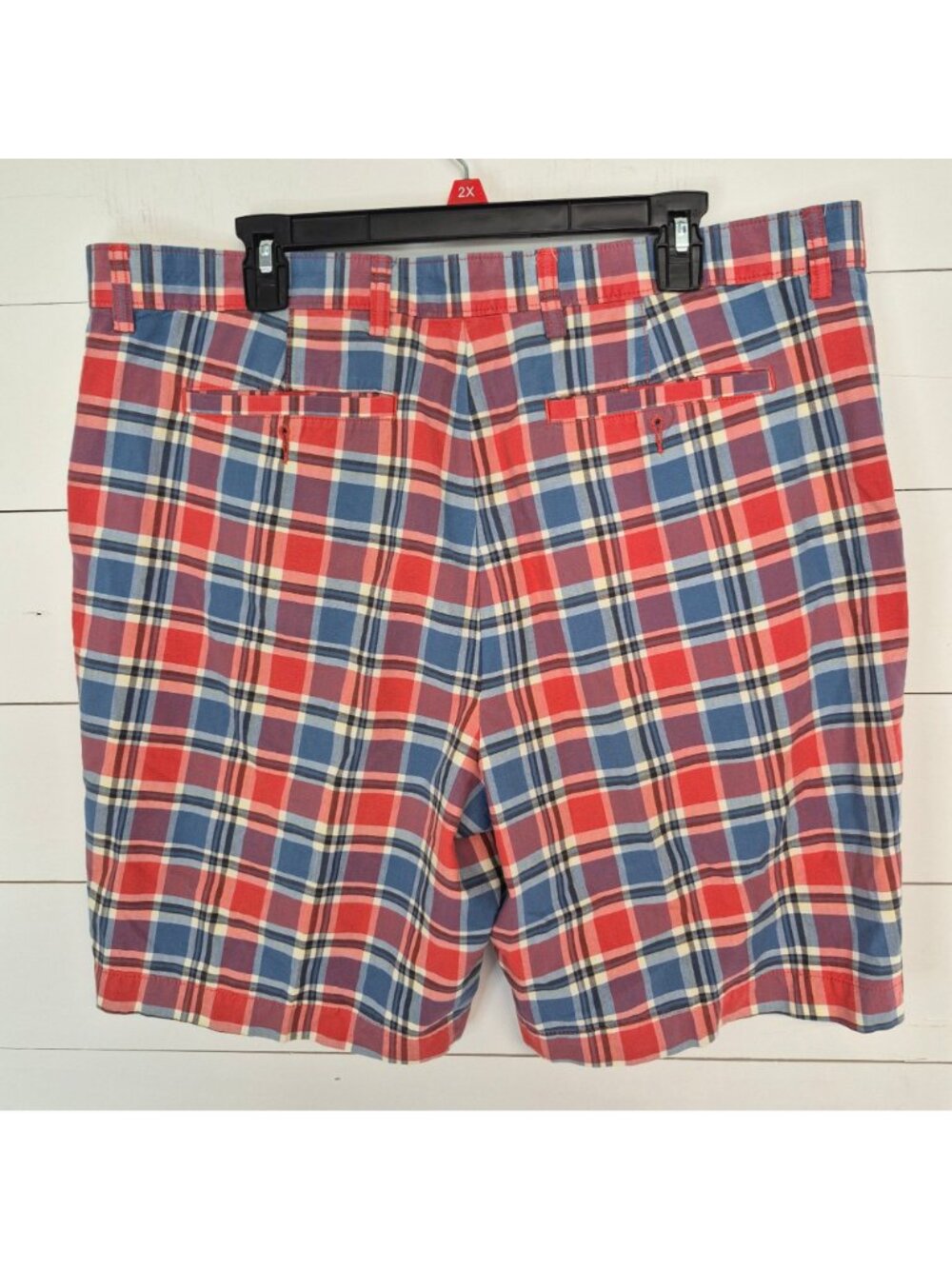 Lands End Mens Plaid Cotton Chino Shorts Red/Blue Size 40 Casual Summer Wear - Picture 8 of 9